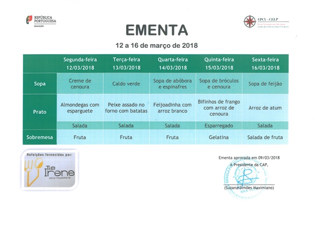 EMENTA DE 12 DE MARÇO A 16 DE MARÇO